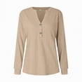 thumbnail image 4 of Towmus Women Ribbed Knit Tops Dressy Long Sleeve Shirts Fall Lightweight Sweatshirt, Khaki, M, 4 of 5