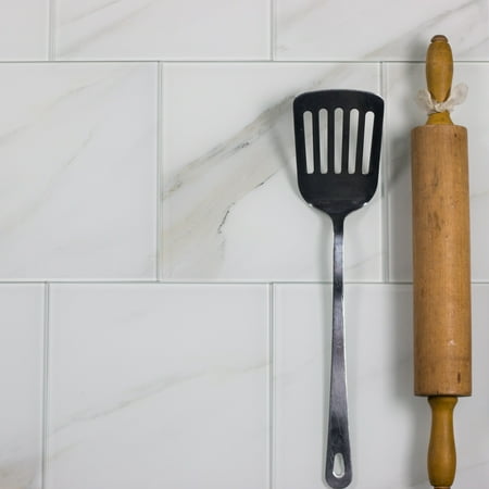 Abolos- Nature 8" x 8" Glass Subway Tile in Calacatta White/Gray Veins (13.33sqft / 30pc Box)