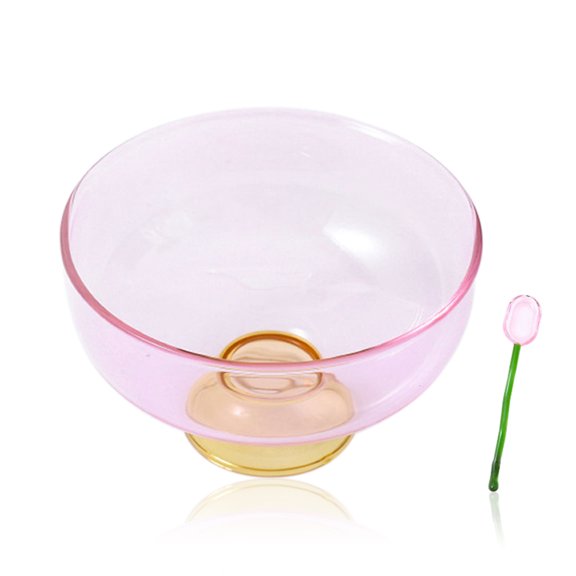Salad or Pasta Glass Bowls - Colored Glass Bowl With Spoon -Transparent Fruit bowl- Dishwasher Safe