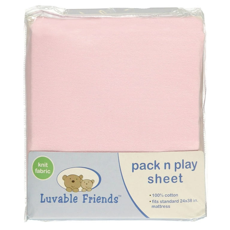 Luvable Friends Fitted Pack And Play Sheet - 100% Knitted Cotton, Fits Standard 28" X 38" Mattress