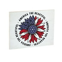 JennyGems Patriotic Decorations, America the Beautiful Wooden Sign, 4th of July Decor, Memorial Day, Red White Blue Sunflower Wall Hanging, Made in USA
