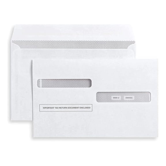 100 Envelopes Designed for W-2 Forms 4-Up, Self- Seal Double Window, Security Envelopes Pack of 100