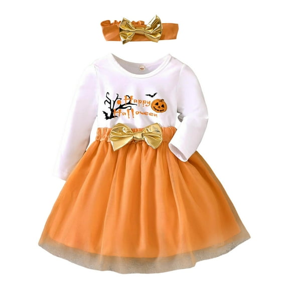 Staki Toddler Halloween Outfit Toddler Girl Halloween Outfit Top and Skirt Cute Fall Outfits(Orange,2-3 Years)