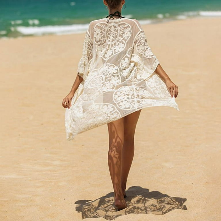 RABBITH Women Summer Embroidery Lace Kimono Cardigan See