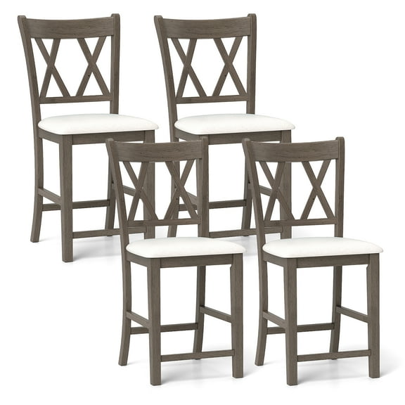 Gymax 4PCS Bar Stools 24''Counter Height Stools w/ Linen Fabric Upholstered Seat Gray