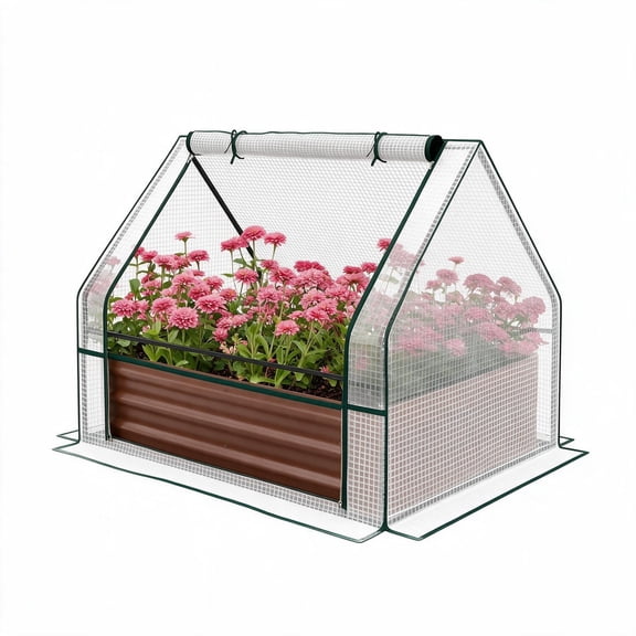 Outsunny Raised Garden Bed with Mini Greenhouse, Galvanized Steel Planter Box with White Cover for Vegetables and Herbs, Patio Balcony Garden