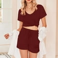 thumbnail image 4 of GERsome Womens Pajamas Set 2 Piece Short Sleeves PJs V-Neck Tops and Drawstring Waist Shorts Soft Lounge Set S-2XL (Wine,M), 4 of 8