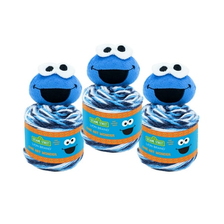 UPC: 0842093123873 | Lion Brand Yarn Sesame Street One Hat Wonder Cookie Monster Hat Topper Medium Polyester Multi-color Yarn 3 Pack