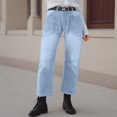 thumbnail image 2 of HSMQHJWE Bootcut Jeans for Women Stretchy Mid Rise Double Button Wash Solid 90s Straight Leg Jeans, 2 of 5