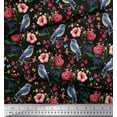 thumbnail image 3 of Soimoi Black Cotton Duck Fabric Insect,Floral & Bluebird Bird Printed Craft Fabric by The Yard 56 Inch Wide, 3 of 3