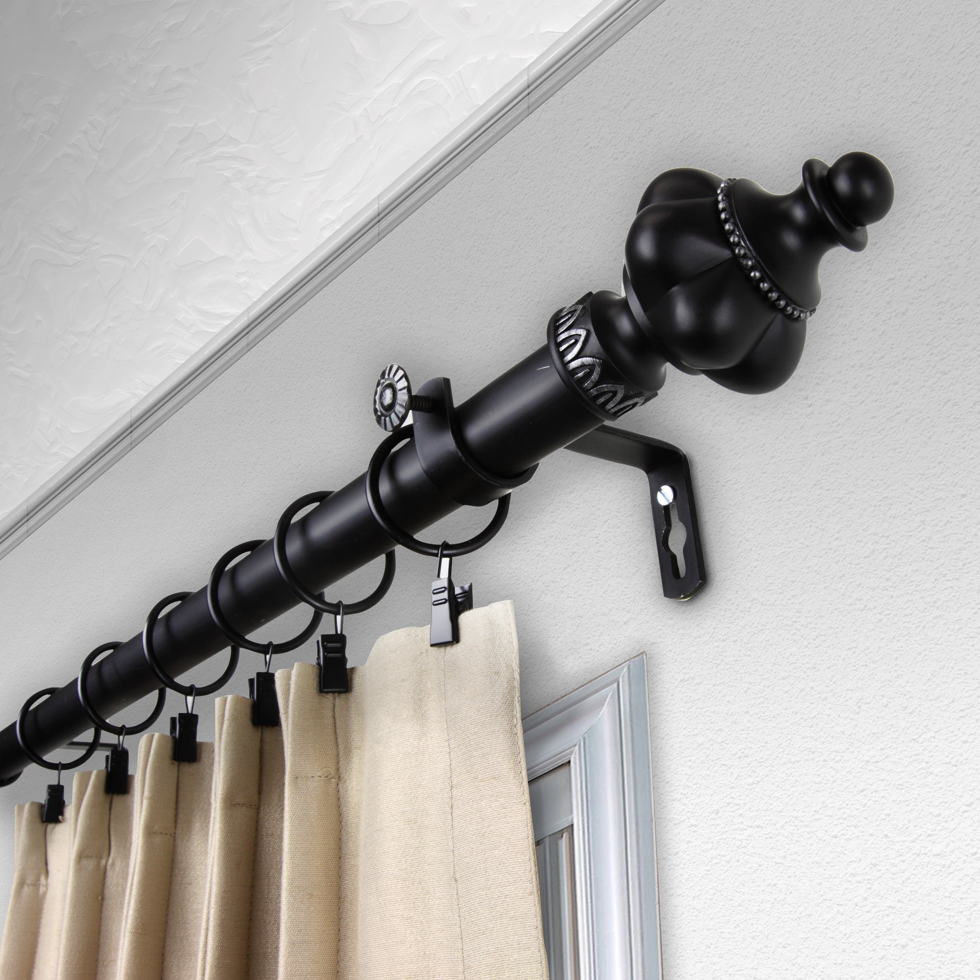 1" Dia Adjustable Erika Curtain Rod 160-240 inch Black