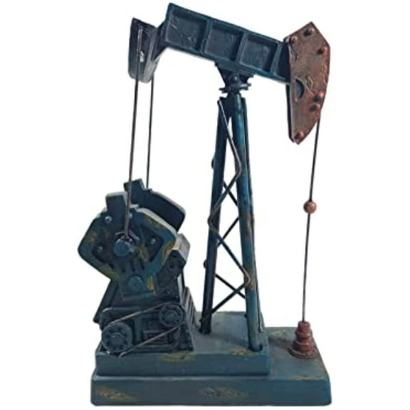 Urbalabs Oil Derricks Vintage Office Desk Statues Nodding Donkey Pumpjack Oilfield Memorabilia Derrick Small Oil Rig Recycler Sculpture Green, Cream, Teal Pumpjack Oil Rig Presents (Blue)