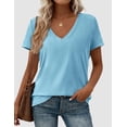 thumbnail image 3 of PRETTYGARDEN Women's V Neck T Shirts Summer Short Sleeve Spring Going Out Tops Casual Loose Fit Basic Tees Beach Clothes, 3 of 10