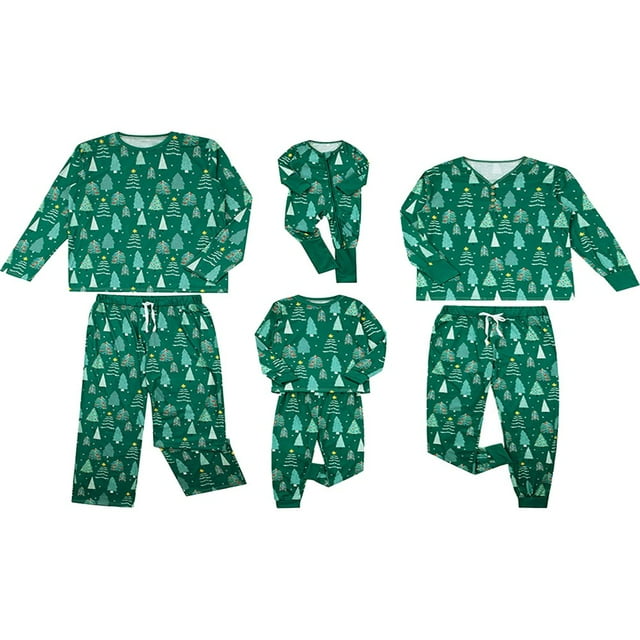 Family Matching Clothes Christmas Sleepwear Tree Print Tops Trousers Baby Romper Pajamas Set
