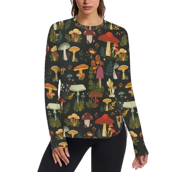 FORMRS Womens Long Sleeve Shirts UPF 50 Sun Protection Quick Dry Fishing Hiking Tops, Size S-2XL, Various Mushrooms Pattern
