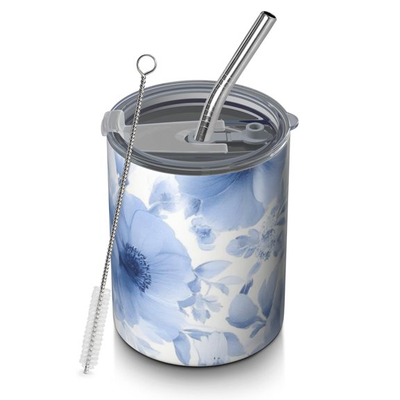 12oz Coffee Tumblers Pioneer Flower Stainless Steel Vacuum Insulated Travel Tumbler Coffee Cups Mug with Lid and Straw with Cleaning Brush for Cold & Hot Drinks
