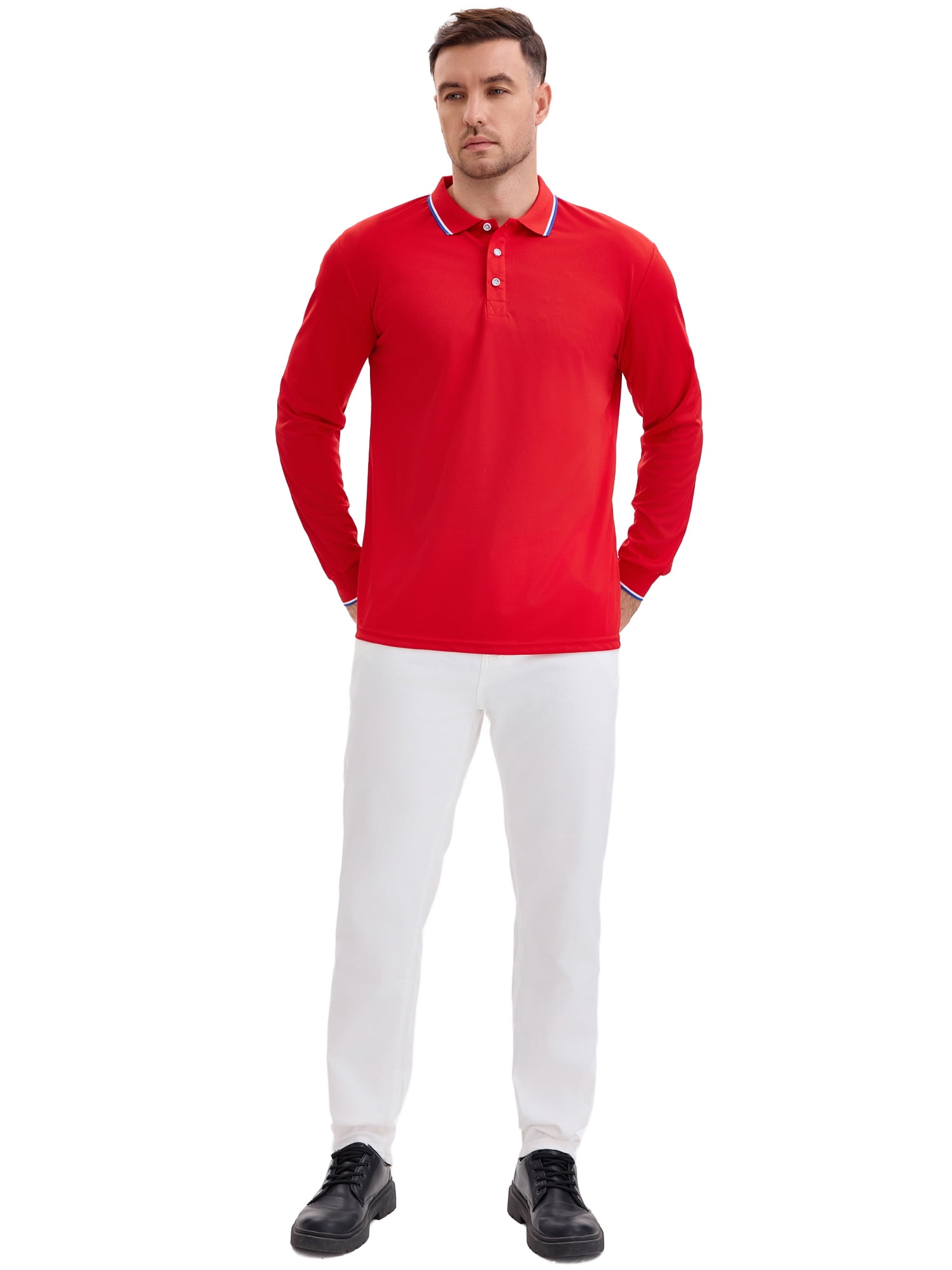 DARING DIVA Men's Classic Regular Fit Long Sleeves Business Golf Polo Shirt M Red
