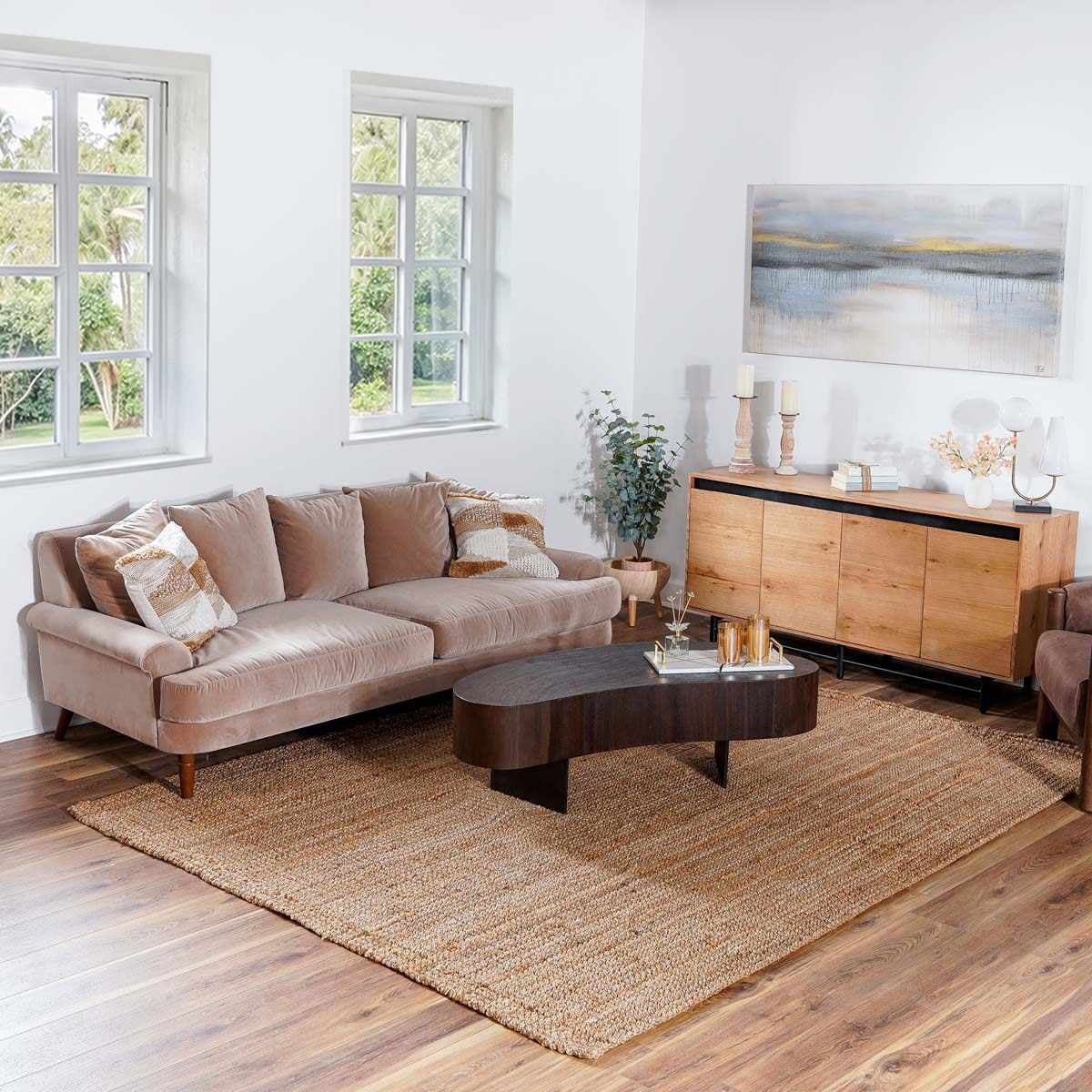 BoutiqueRugs Ambel Braided Bohemian Natural Jute Area Rug - Farmhouse Hand Woven Tassel Carpet for Living Room, Bedroom - Beige, Brown, Tan - 4' x 6'