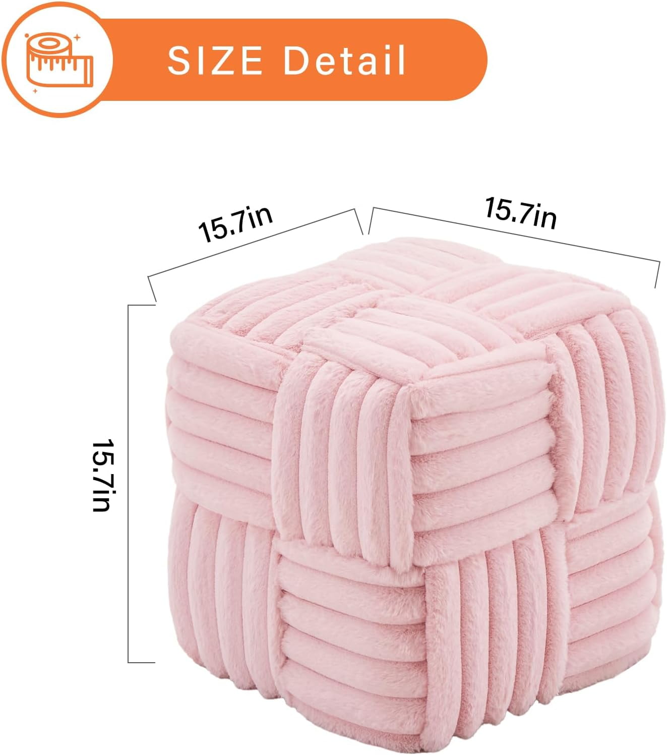 Casa Pura Furniture Faux Fur Vanity Ottoman Footrest, 15" Square Soft Padded Stool, No Assembly Required, for Bedroom, Living Room and Entryway