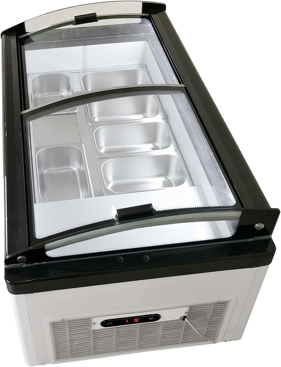 Mvckyi Commercial Ice Cream Dipping Cabinet Display Case, Glass Top Ice Cream Display Freezer, 6 Large Pans, Gelato Freezer Display Case, 6.4 Cu. Ft. for Bar, Restaurant
