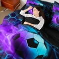 thumbnail image 5 of Castle Fairy Boys Soccer 7-Piece Twin Bedding Sets,Geometric Honeycomb Bedding Comforter Set,Abstract Lightning Breathable Sheet Sets,Microfiber Sport Theme Bedroom Decor,Reversible, 5 of 9