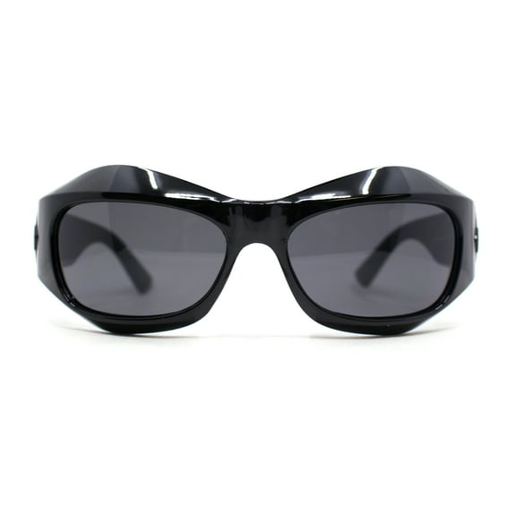 Trendy Fashion Curved Wrap Sport Thick Plastic Sunglasses All Black