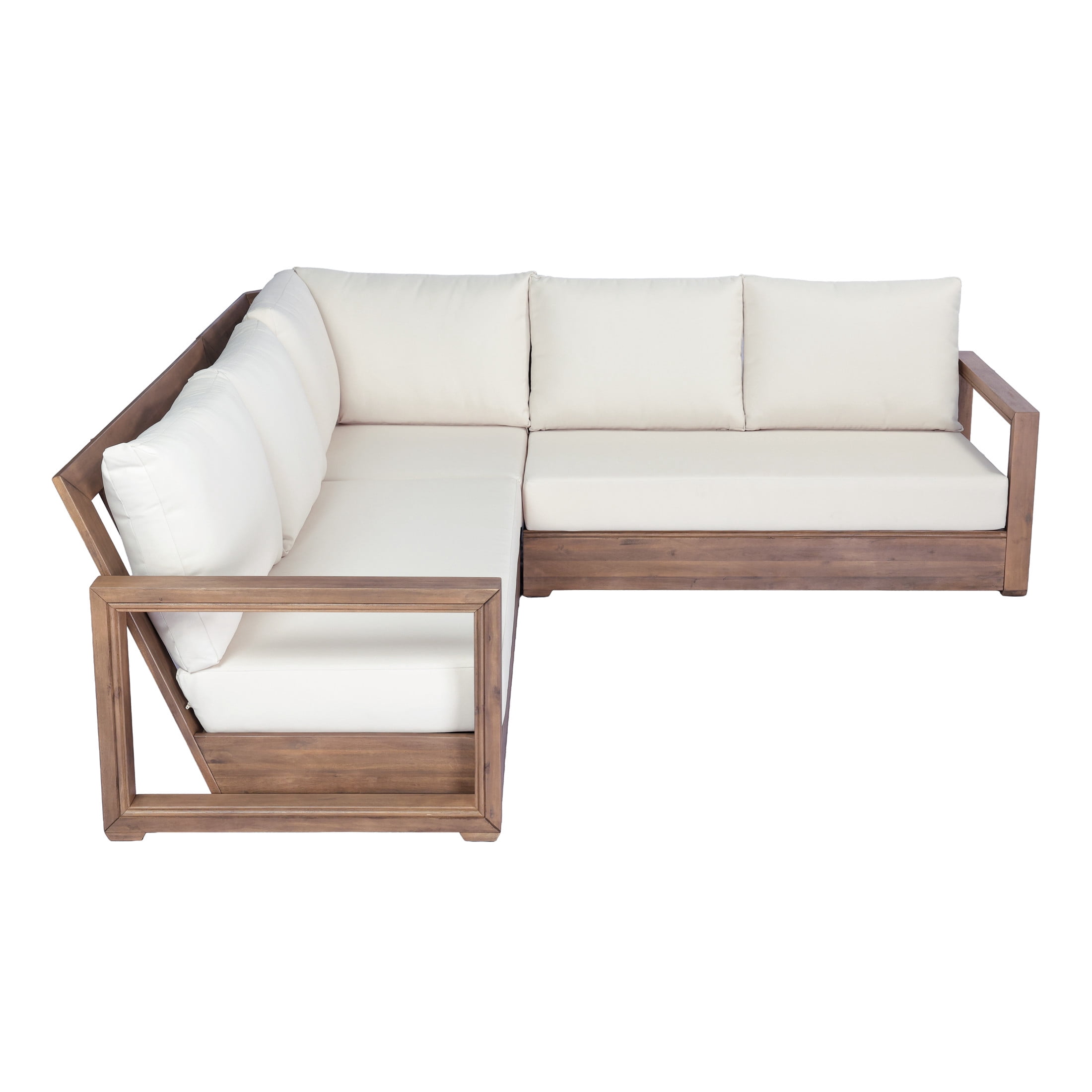 Christopher Knight Home Outdoor Acacia Wood L-Shaped Sectional Sofa with Cushion, 5 Seats, Brown Wash