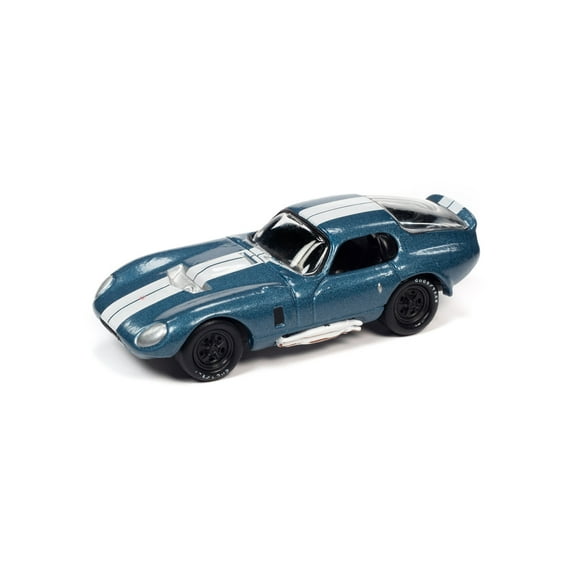 1964 Shelby Cobra Daytona, Metallic Blue w/White Stripes - Johnny Lightning JLSF023/48B - 1/64 Scale Diecast Model Car