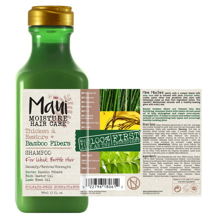 Maui Moisture Thicken & Restore + Bamboo Fibers Strengthening Daily Shampoo Aloe, 13 fl oz - Walmart.com