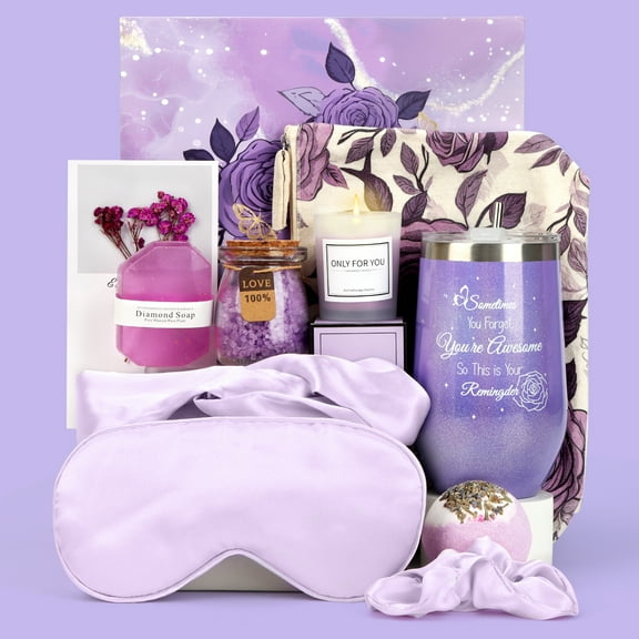 Lavender - Themed Self - Care Gift Set with Exquisite Box & Relaxation Essentials, Purple Birthday Gift for Mom, Wife, Her, Sister, Teacher, Nurse, Friend, Employee, Colleague
