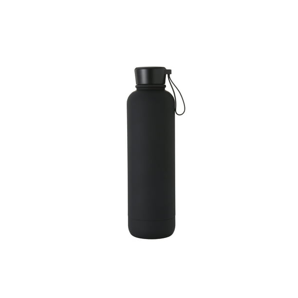 Mainstays Stainless Steel Double Wall Bottle, Soft Touch Black, 17OZ ...