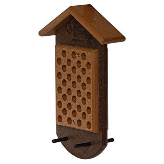 Double Butter Jar Feeder Handmade Lumber Cedar Bird Feeder - 5" W x 10.5" H - Brown Finish for Outdoor Wild Bird Feeding