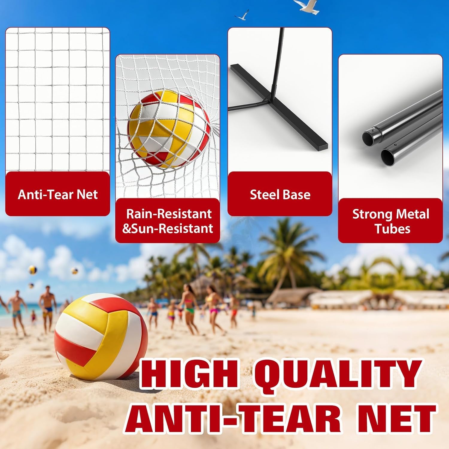 BouPower Volleyball Net, 12Ft Volleyball Training Net for Backyard Height Adjustable, Portable Freestanding Practice Net for Hitting & Serving Drills, Pop Up Net with Carry Bag for Backyard & Beach
