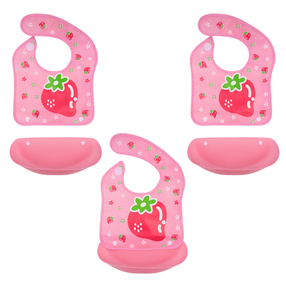 3-Pack Baby Bibs for Girls Toddler Feeding Bib Waterproof Adjustable Lightweight Soft Baby Food Bib BPA Free Washable Bibs Pink Strawberry Deal