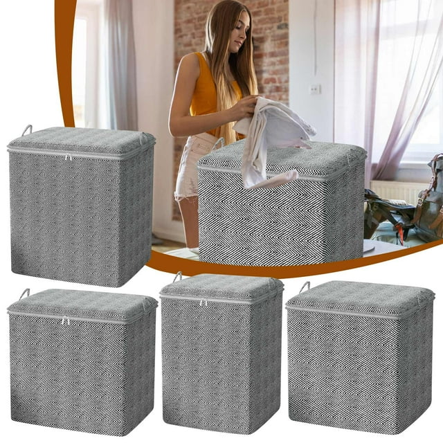sdhkgrrt 3 Pcs Sac de Rangement en Lin Réutilisable, Sac de Rangement Pliable pour Couette Grande Capacité, Organisateur de Placard Gain de Place, Solution de Désencombrement Indispensable pour la Maison, Conteneur de Rangement pour Literie Saisonnière