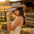 thumbnail image 2 of SGMVNU Straw Cowgirl Hat for Women Western Cowboy Sun Hats for Men Shapeable Wide Brim Beach Sun Hats Classic Cattleman Style, One Size, Khaki 1, 2 of 6