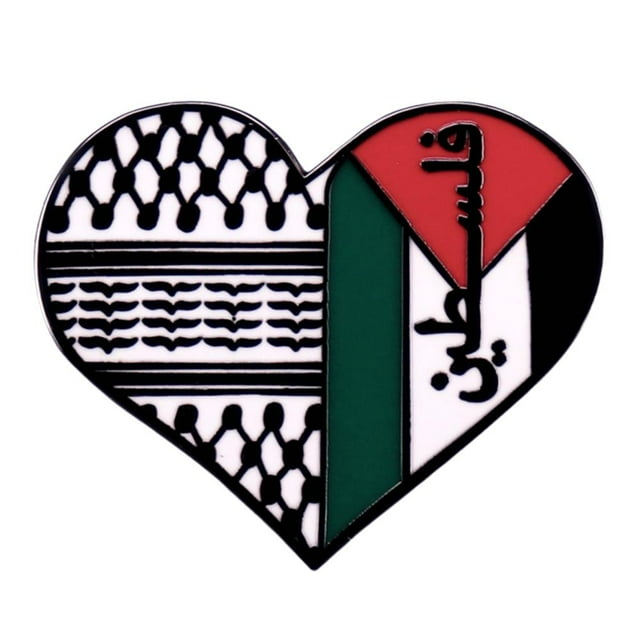 SGACAI QINGZE Pin de solapa esmaltado de Palestina Pin de bandera de Palestina Insignia de bandera nacional palestina de aleación Broche en forma de corazón Pin de cuello Vestido Chaqueta Mochila D