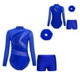 thumbnail image 6 of Aislor Aislor Kids Girls Sparkly Long Sleeve Gymnastics Leotard Bodysuit Biketard with Tumbling Dance Shorts Hair Tie Set Blue 12, 6 of 6