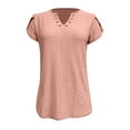 thumbnail image 4 of perfectbot Women Blouses Summer V-Neck Cutout Plain Short Sleeve Shirts Beach Vacation Fashion Outfits Size S-XXL, 4 of 5