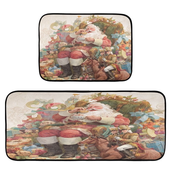 2-Piece Kitchen Rugs Set Non-Slip Mats Carpet Floor for Kitchen, Bathroom (19.7"x27.6" & 19.7"x47.2") Santa Claus Sitting in Chair