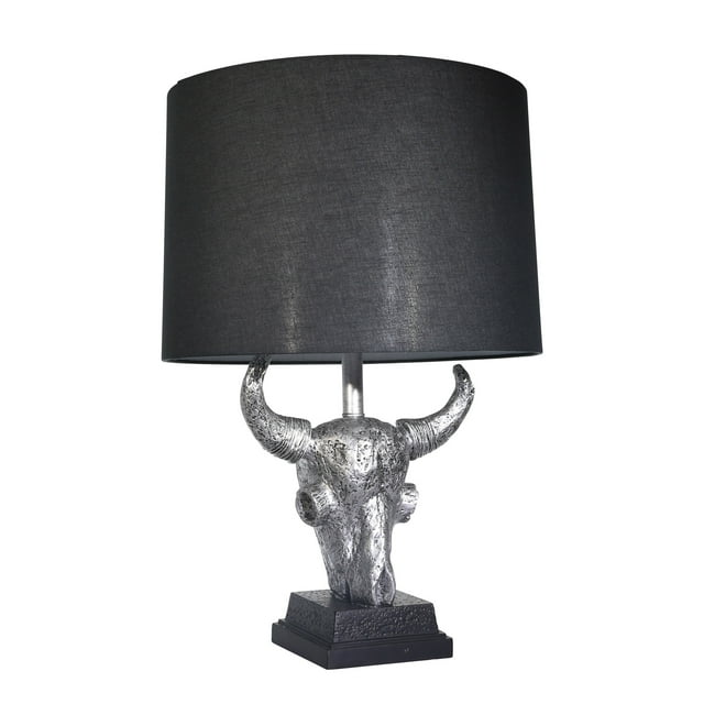 Sagebrook Home Polyresin 27" Ox Skull Table Lamp, Silver