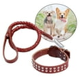 thumbnail image 6 of Heavy Duty Braided Metal Hook Comfortable Handle Dog Traction Rope Cowhide Training Rope Leash for Large and Medium Dogs , Brown Small Collar, 6 of 10