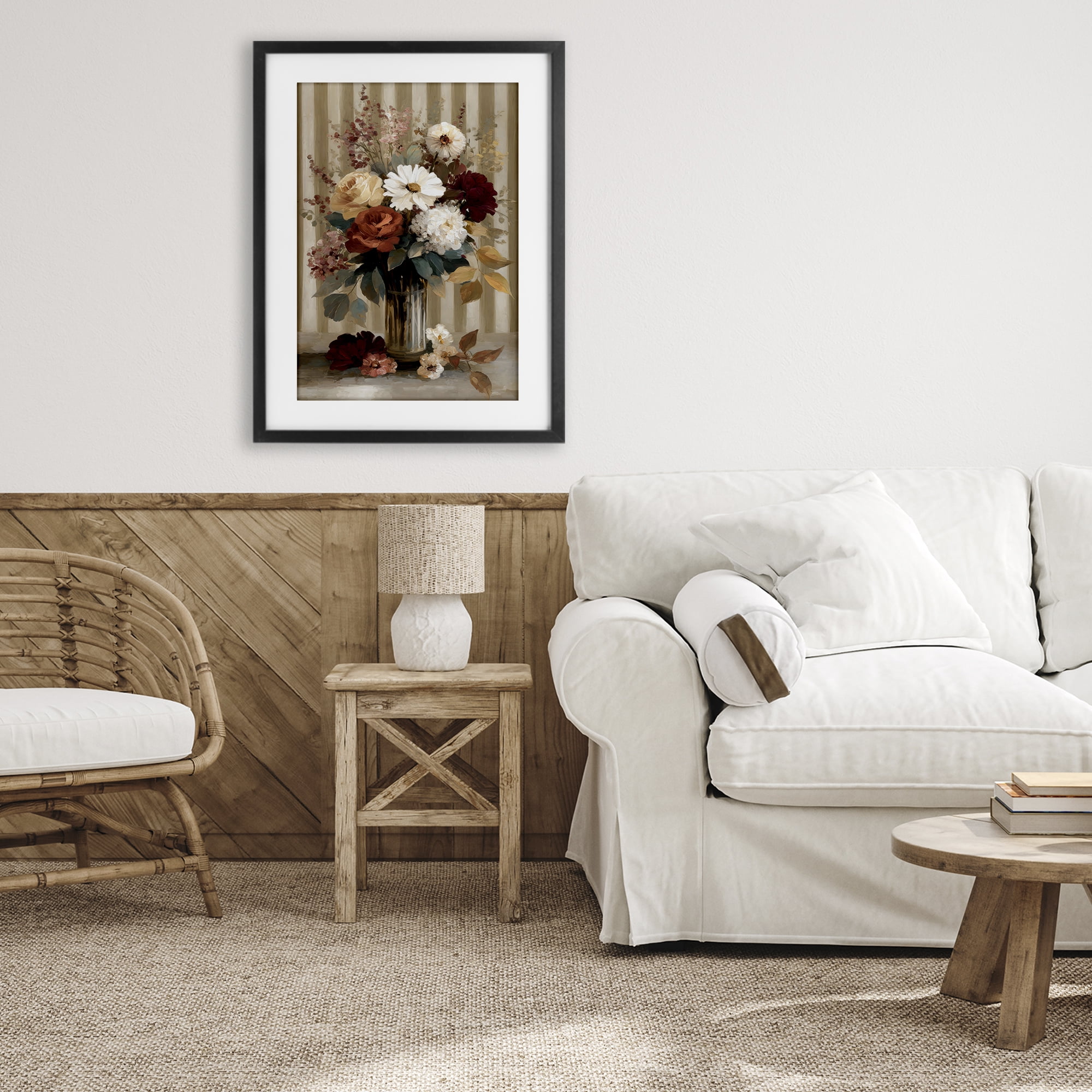 Stupell Industries Vintage Arrangement with Stripes Black Framed Print Under Glass, design by Petal Prints Design