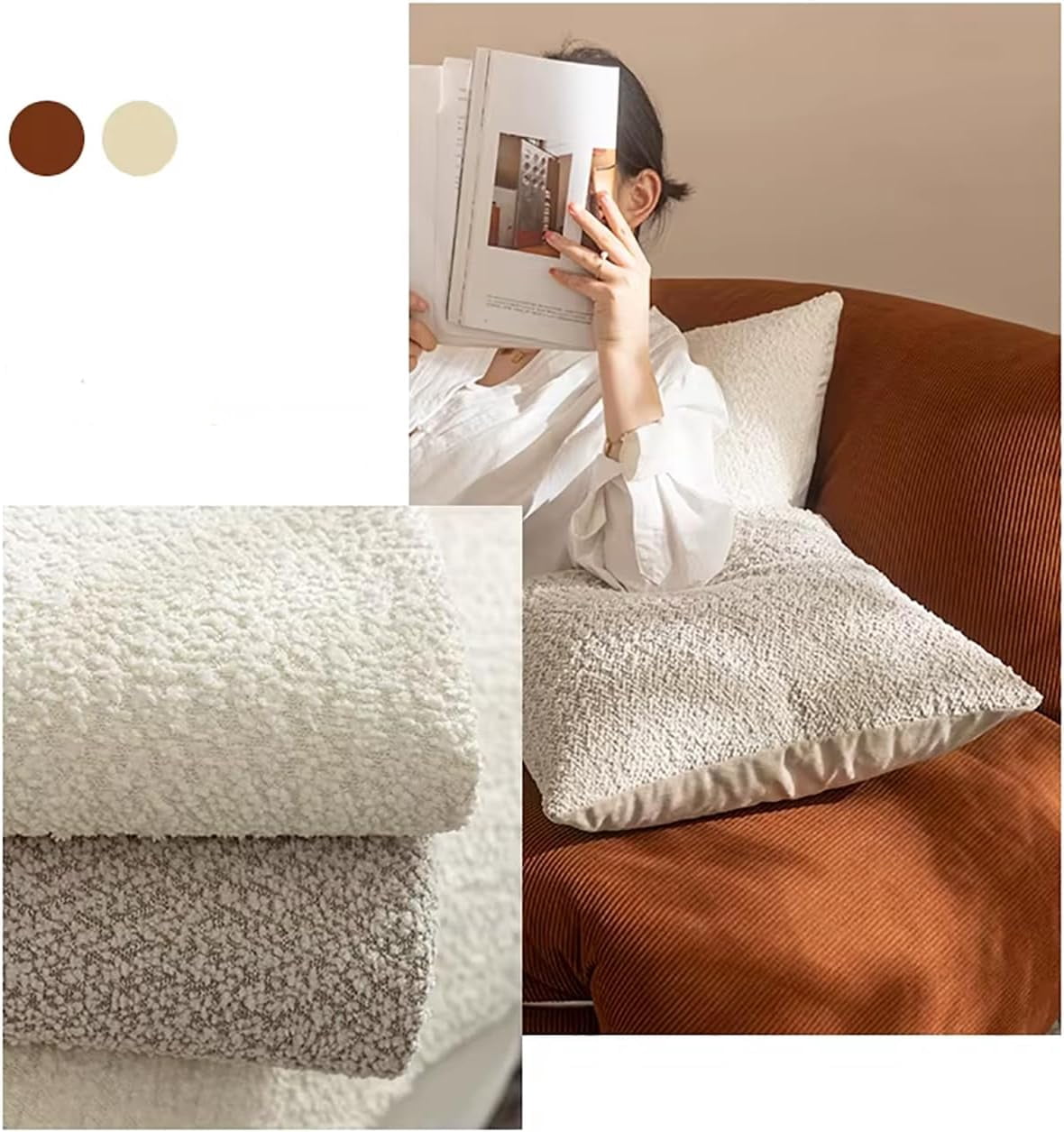 Fennco Styles Chenille Bouclé-Style Throw Pillow Cover 18" W X 18" L - Brown Soft Minimalist Decorative Cushion Case for Sofa, Bed, or Chair Décor