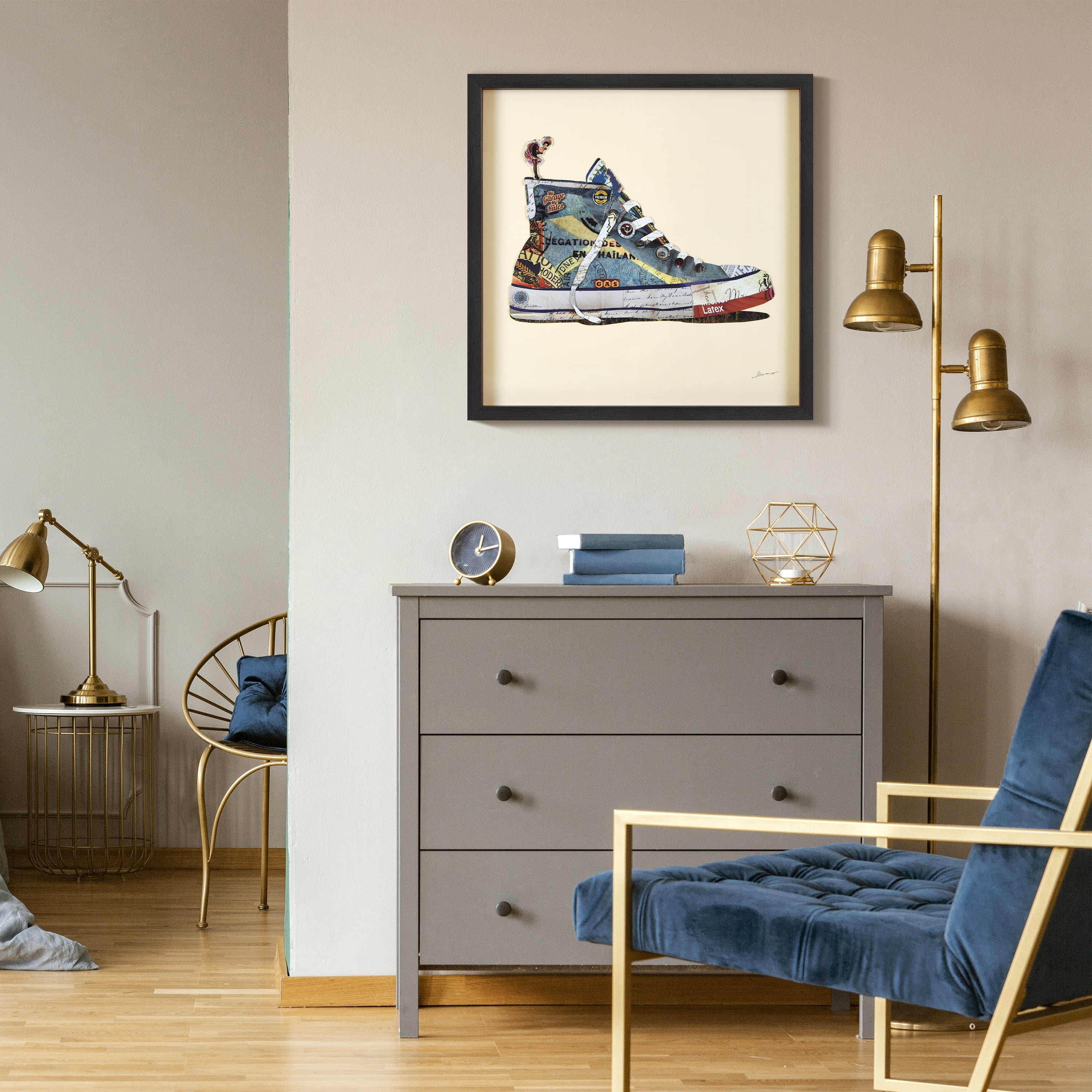 Empire Art Direct High Top Sneaker Dimensional Collage Framed Graphic Art Under Glass Wall Art, 25" x 25" x 1.4", Ready to Hang