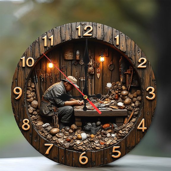Wooden Craftsman Workshop Wall Clock 10-Inch Silent Wooden Wall Clock, Battery Operated (AA Batteries Not Included), Artistic Home Decor