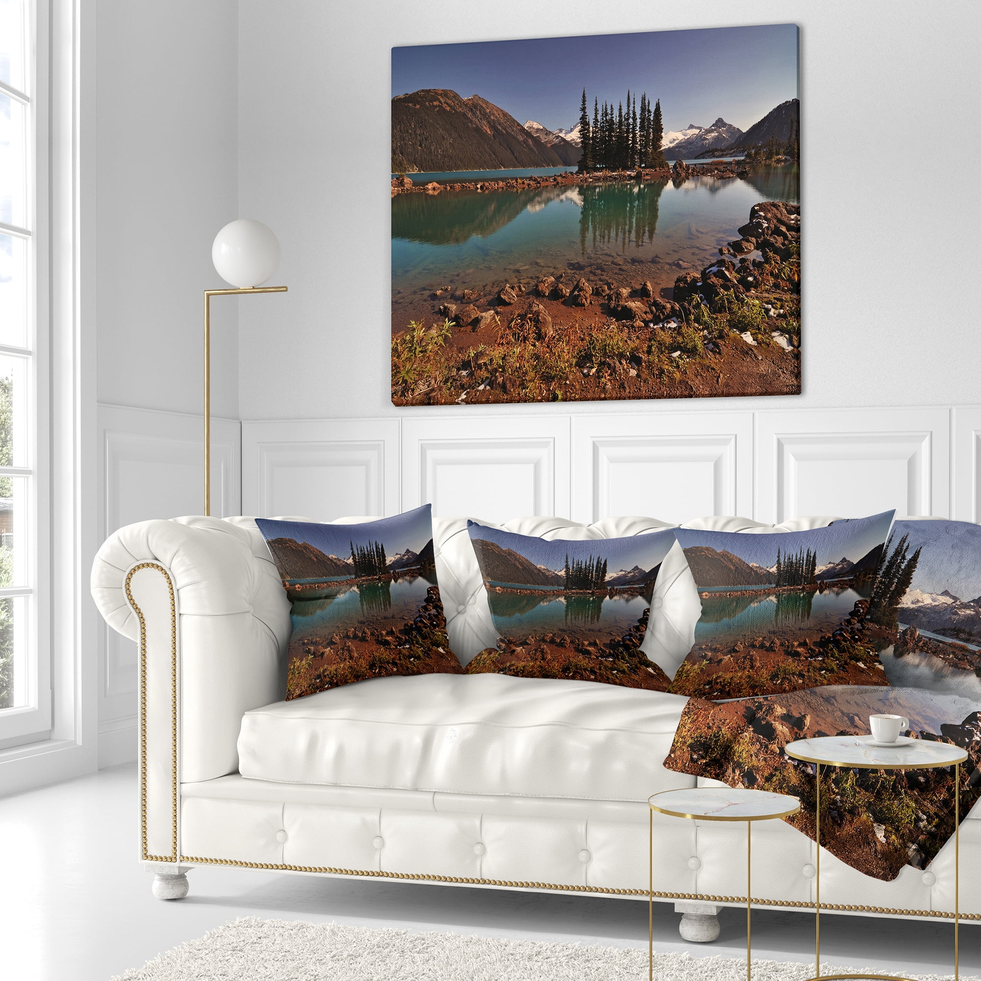 Designart Lake and Pine Trees in Evening - Landscape Printed Throw Pillow - 16x16