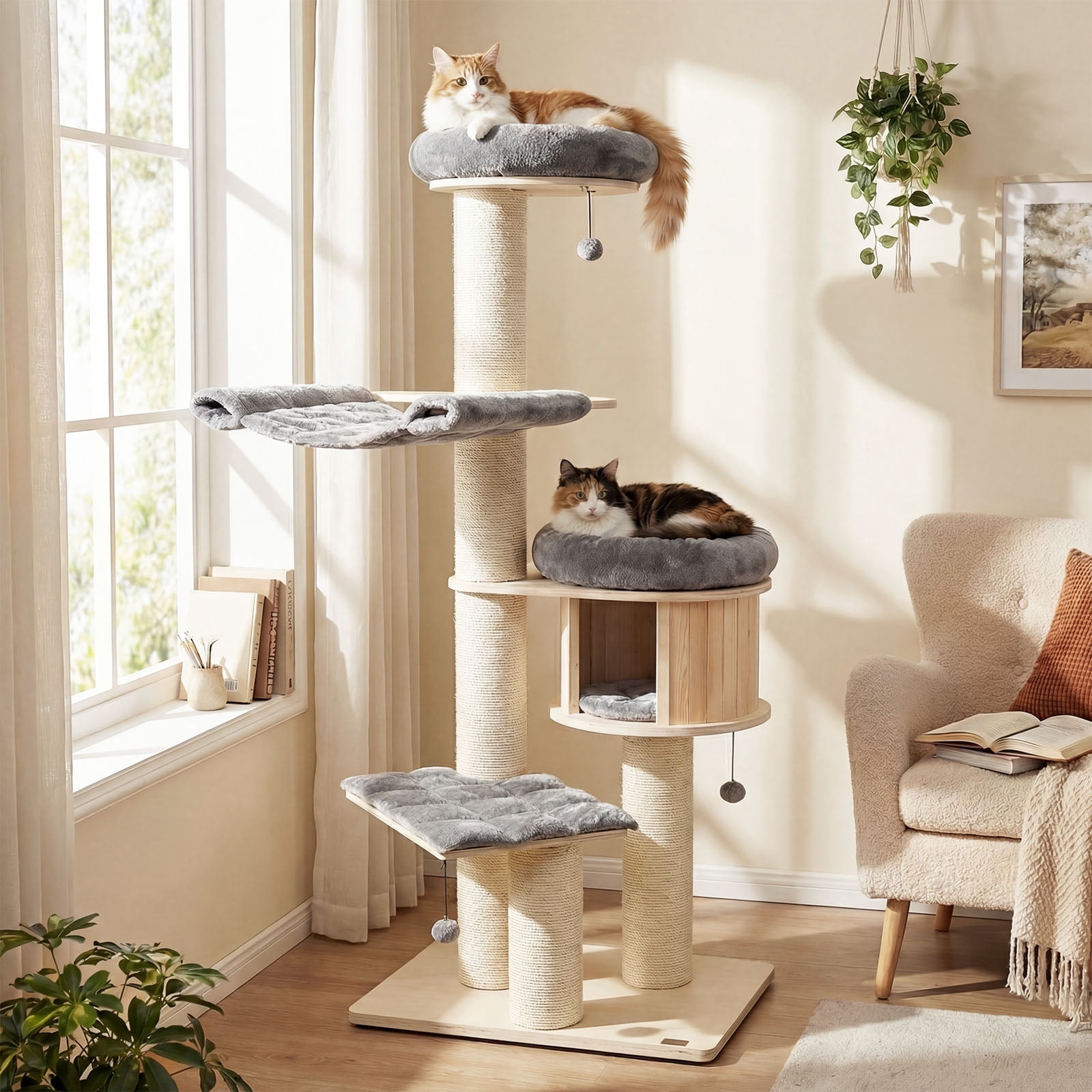 Gymax 68.5'' Cat Tree Condo 4-Layer Wooden Kitten Activity Tower w/ Sisal Posts