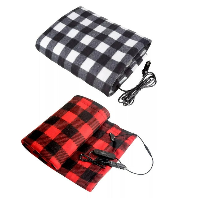 12V Heated Fleece Car Blanket with 4-Temperature Gears (35-55°C) & 6-Timer Settings (10-60 Mins), Portable Overheat Protection Travel Throw for Winter Car, Truck, SUV, RV, Camping, 100x60cm, Grey