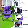 thumbnail image 3 of Dkelincs 3 Wheel Dog Stroller Folding Pet Stroller Travel Dog Carriers for Small Dogs with Free Pad & Cup Holder, Purple, 3 of 7